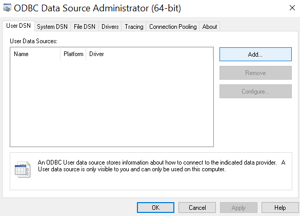 Adding a new User DSN